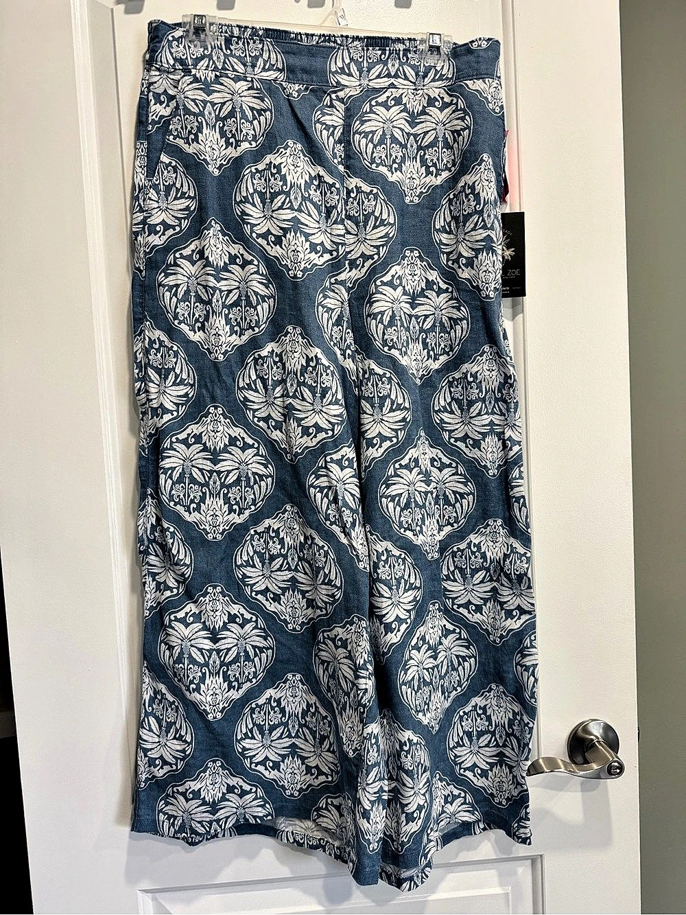 Rachel Zoe Linen Wide Leg Pants in Blue & White Size Large NWT